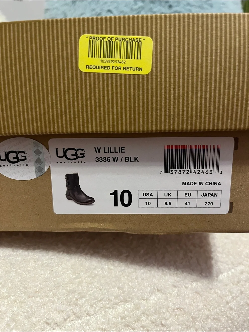 UGG Black Leather Shearling Winter Boots with Purple Trim